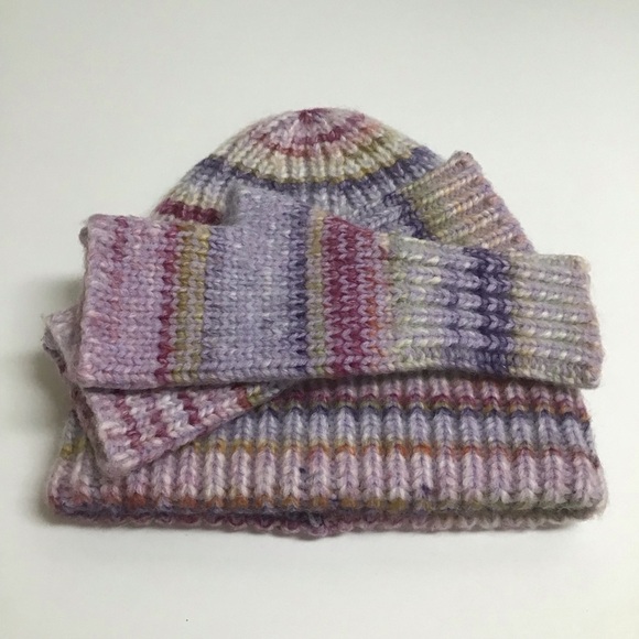 Pastel Knit Hat Gloves SET Ski Cap Beanie & Matching Fingerless Mittens Texting - Picture 5 of 11